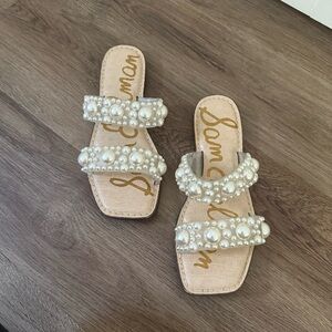 Sam Edelman Pearl Embellished Eleana Sandals - Cream/Clear